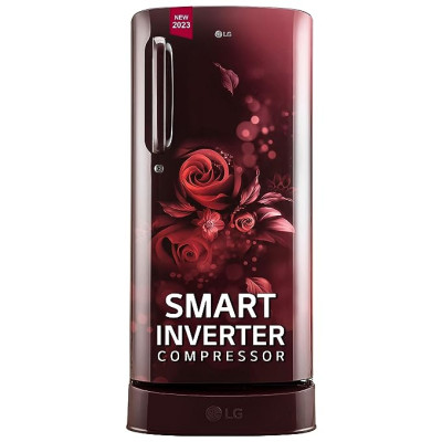 LG 185 L 5 Star Inverter Direct-Cool Single Door Refrigerator (GL-D201ASEU, Scarlet Euphoria, Base stand with drawer)