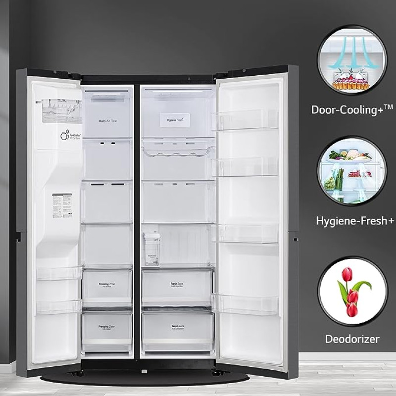 LG 635 L Frost Free Inverter Wi-Fi Side-By-Side Refrigerator (2023 Model, GL-L257CMCX, Matt Black, Door Cooling+ | with Water &amp; Ice Dispenser)