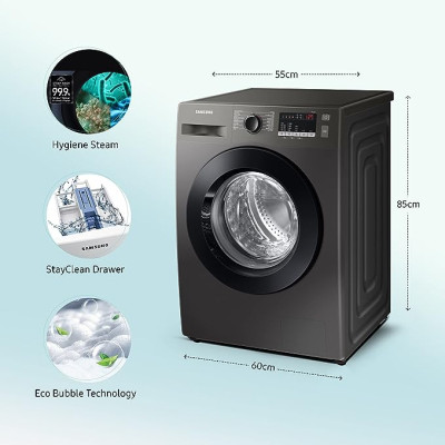 Samsung 8 kg, 5 Star, Digital Inverter Motor, Fully-Automatic Front Load Washing Machine (WW80T4040CX1TL, Hygiene Steam, Inox)