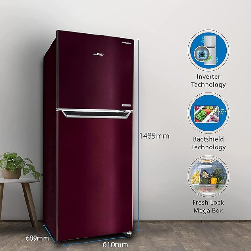 Havells Lloyd 276 L 2 Star Inverter Frost Free Double Door Refrigerator GLFF282AMWT1PB Metallic Wine 2022 Model Nat