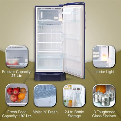 LG 224 L 5 Star Direct-Cool Smart Inverter Compressor Single-Door Refrigerator (GL-D241ABCU, Blue Charm, Base stand with Drawer, 2023 Model)