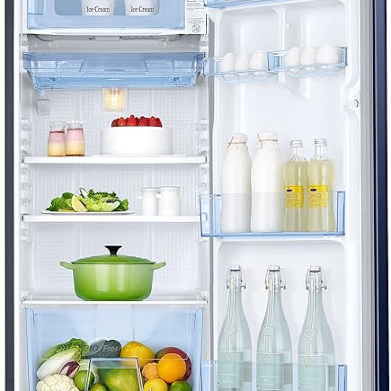 Samsung 184L 4 Star Digital Inverter Direct-Cool Single Door Refrigerator(RR20C2824HV/NL,Himalaya Poppy Blue) Base Stand Drawer