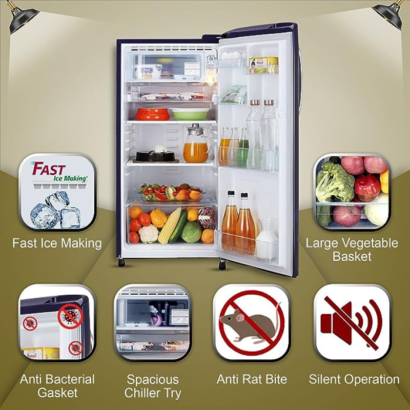 LG 185 L 3 Star Direct-Cool Single Door Refrigerator (GL-B201ABED, ‎Blue Euphoria, Moist 'N' Fresh)