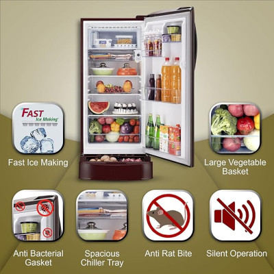 LG 201 L 4 Star Inverter Direct-Cool Single Door Refrigerator (GL-D211HSEY, Scarlet Euphoria, Base stand with drawer)