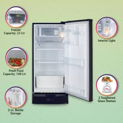 LG 190 L Direct Cool Single Door 2 Star Refrigerator with Base Drawer  (Blue Plumeria, GL-D199OBPC)